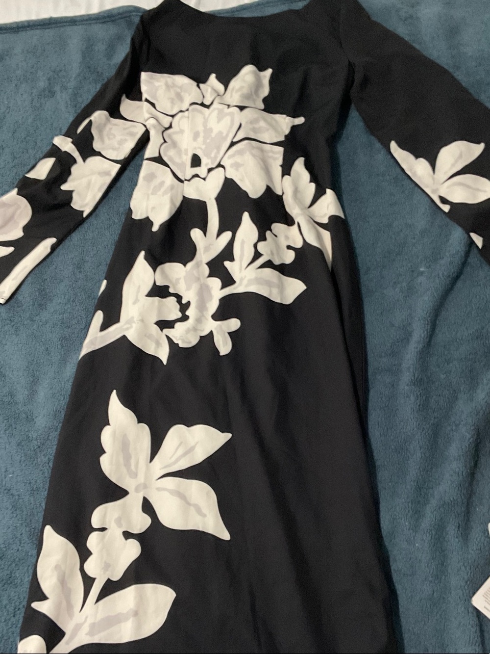 Black Floral Long Sleeve Midi Dress